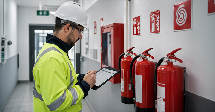 Controllo estintori in un edificio