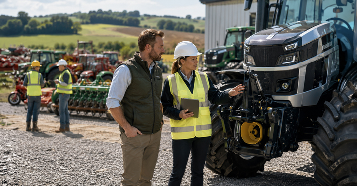 Bando ISI 2025: sicurezza e nuove scadenze per l’agricoltura 43 Due persone discutono su un trattore