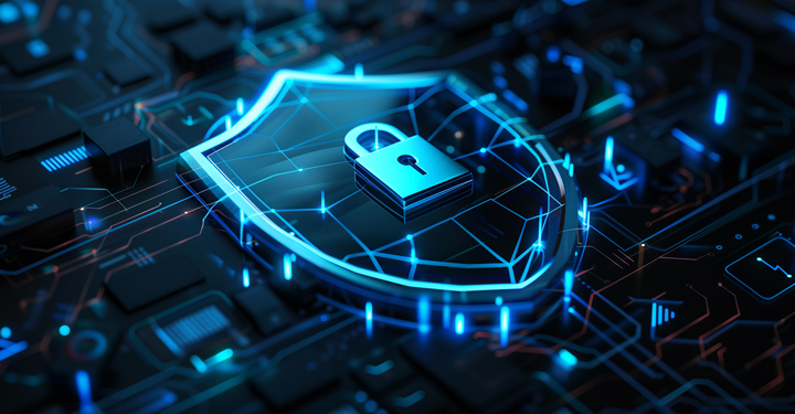 Cybersicurezza: cresce la minaccia, aumenta la resilienza 10 Scudo blu con lucchetto digitale.